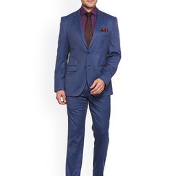 Van Heusen Men Navy Blue Checked Slim Fit Single-Breasted Suit-image-42