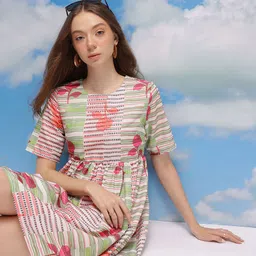 CORSICA Floral & Geometric Print Fit & Flare Dress-image-68
