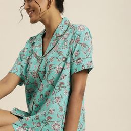 Taavi Women Green Handblock Printed Pure Cotton Night suit-image-31