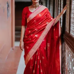 Saree Mall Red Woven Saree With Unstitched Blouse-image-46