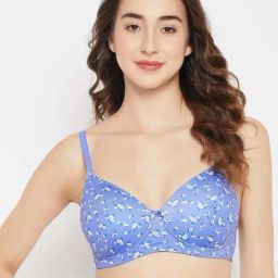 Clovia Blue Floral Print T-Shirt Bra-image-85