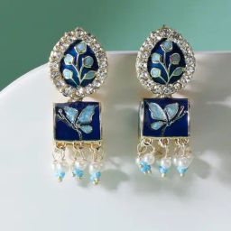 Zaveri Pearls Blue Meenakari Traditional Butterfly Jhumki Earrings-ZPFK14379-0