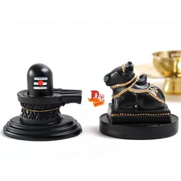 DARIDRA BHANJAN Black Shivling Nandi Religious Idol Showpiece image 3