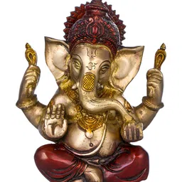 Exotic India Gold-Toned & Red Lord Ganesha Religious Idol Showpiece-image-13