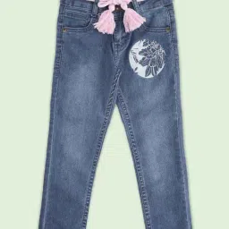 Pantaloons Junior Kids Blue Cotton Embroidered Jeans-picture-3