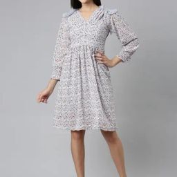 SHOWOFF Grey Printed A-Line Dress-picture-9