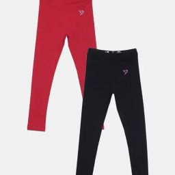 TWIN BIRDS Kids Black & Red Cotton Regular Fit Leggings (Pack of 2)-image-53