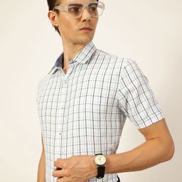 Thomas Scott Men Smart Cutaway Collar Tartan Checked Cotton Formal Shirt-image-105