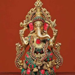 Ekaa Handicrafts Multicolour Brass Lord Ganesh On Lotus With Stonework-image-40