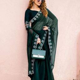 Leelavati Embellished Beads and Stones Border Pure Georgette Saree-image-14