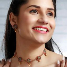 Priyaasi Floral Pink & Green Necklace and Earring Set-image-17