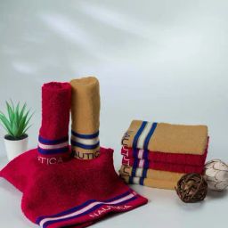 Nautica Vintage Crew Stripe Burgundy & Beige Cotton 500 GSM Zero Twist Face Towel - Set of 8-13