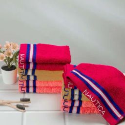 Nautica Vintage Crew Stripe Burgundy, Beige & Coral Cotton 500 GSM Face Towel - Set of 12-7