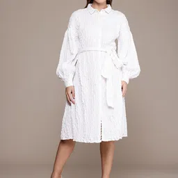 French Connection Self Design Puff Sleeves Shirt Dress-image-8