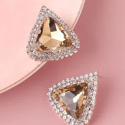 DressBerry Gold-Plated Artificial Stones Studded Triangular Shaped Studs-0