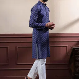PulseIQ Men Navy Blue Cotton Blend Kurta Sets image 2