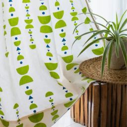 Urban Space Printed White & Green Cotton 8 FT Boho Long Door Curtain-45