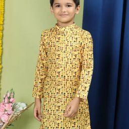 TABARD Kids Yellow & Black Printed Full Sleeves Kurta with Pyjamas-image-49