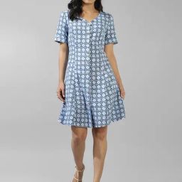 Fabindia Blue Printed A-Line Dress-image-39