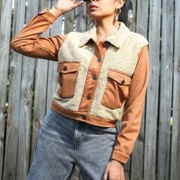 Campus Sutra Brown Color-Block Jacket-picture-1