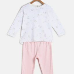 MINIKLUB Kids White & Light Pink Printed Full Sleeves Top with Pants-image-52