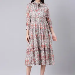 SHOWOFF Grey Floral Print Midi Dress-image-67