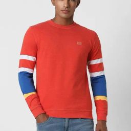 Peter England Jeans Orange Slim Fit Colour Block Sweatshirt-image-55