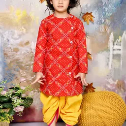 MUDKID Boys Bandhani Printed Regular Pure Cotton Kurta with Dhoti Pants-2