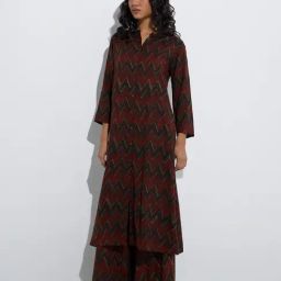 Utsa by Westside Maroon Chevron Pattern A-Line Kurta-47