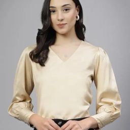 Style Quotient Beige Satin Solid Formal Top-4