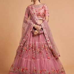 ETHNIC PLUS Embroidered Semi-Stitched Lehenga & Unstitched Blouse With Dupatta-image-80