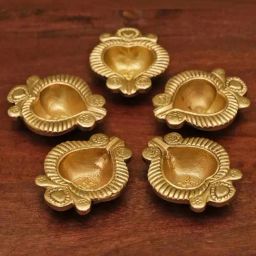 Ekaa Handicrafts Golden Brass Oil Diya For Pooja With Swastik (Set Of 2)-image-4