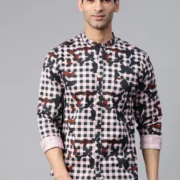 Hubberholme Men Pink & Black Printed Pure Cotton Casual Shirt-image-58