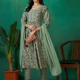 Sangria Pure Cotton Printed Anarkali Kurta Pant Dupatta Set-image-70