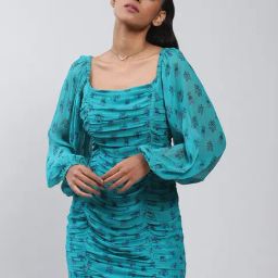Label Ritu Kumar Blue Printed Bodycon Dress-image-91