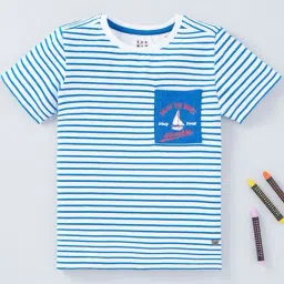 Ed-a-Mamma Kids Blue & White Cotton Striped T-Shirt-picture-44
