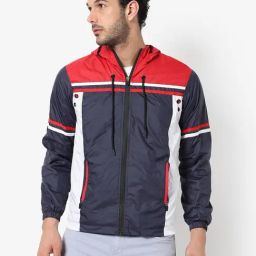 Campus Sutra Blue & Red Regular Fit Colour Block Hooded Jacket-9
