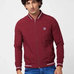 Spykar Wine Red Shell Jacket With Contrast Rib Tipping & Branded Label At Chest-16