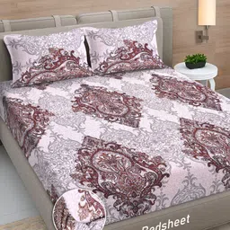 Myntra Elegant Homes Grey & Brown Ethnic Motifs 300 TC King Bedsheet with 2 Pillow Covers-15