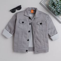 Ministitch Full Sleeves Solid Front Pocket Denim Jacket - Grey-image-28