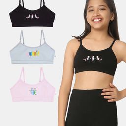 Plan B 95% Cotton 5% Elastane Pack Of 3 Wooohooo Unicorn Dream Big Printed Training Bras - Black Pink Grey-picture-26