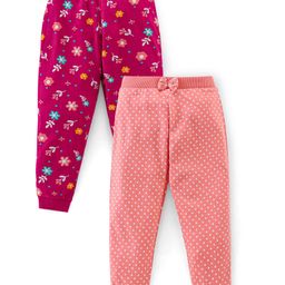 Babyhug Cotton Knit Full Lenght  Lounge Pant Floral Print Pack Of 2 - Pink & Maroon-image-65