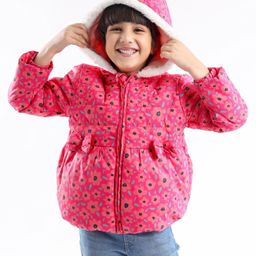 Babyhug Full Sleeves Hooded & Padded Jacket Floral Print- Pink-image-52