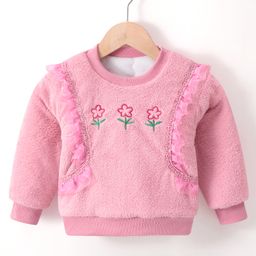 Kookie Kids Full Sleeves Sweatshirt with Floral Embroidery - Pink-image-89