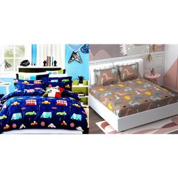 RRC Super Soft Brushed Microfiber Cotton Cartoon Printed Double Bed sheet With 4 Pillow Cover  Blue-picture-21