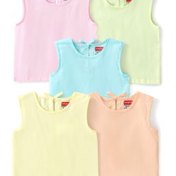 Babyhug 100% Cotton Sleeveless Back Knot Solid Colour Jhablas Pack of 5 - Multicolour-image-50