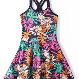 ROVARS Lycra Sleeveless Palm Trees Printed Frock Style Swimsuit - Multicolour-image-65