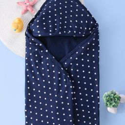 Babyhug Interlock Hooded Wrapper With Polka Dot Print L 76.2 x B 76.2 cm - Navy Blue-image-18