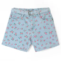 Pine Kids Denim Mid Thigh Shorts with Belt Floral Print - Blue-picture-13