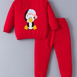Kookie Kids Full Sleeves Pullover Raglan Sleeves Sweater Set With  Penguin Design - Red-picture-28